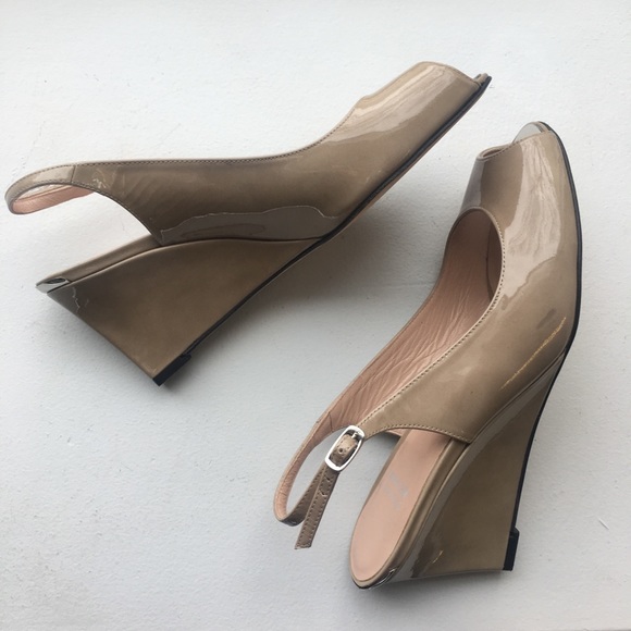 Stuart Weitzman // Nude Peep Toe Slingback Wedges - Picture 4 of 8